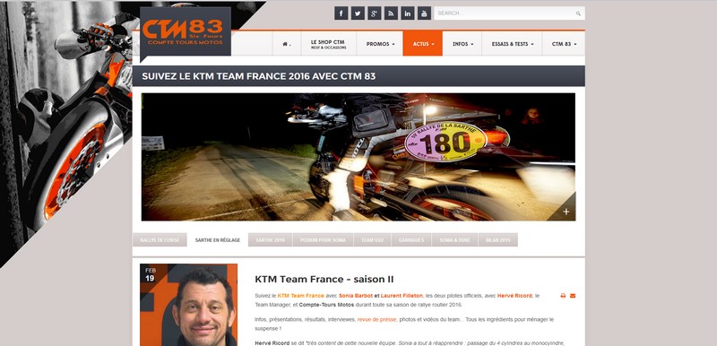 Intégration d'un blog à un site - blog KTM Team France 2016